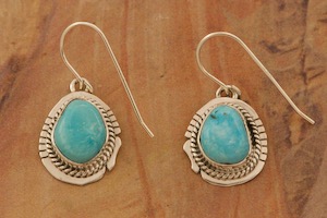 Native American Jewelry Genuine Kingman Turquoise Sterling Silver Earrings